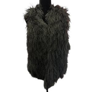 Women's Black Mongolian Lambs Fur Shag Vest